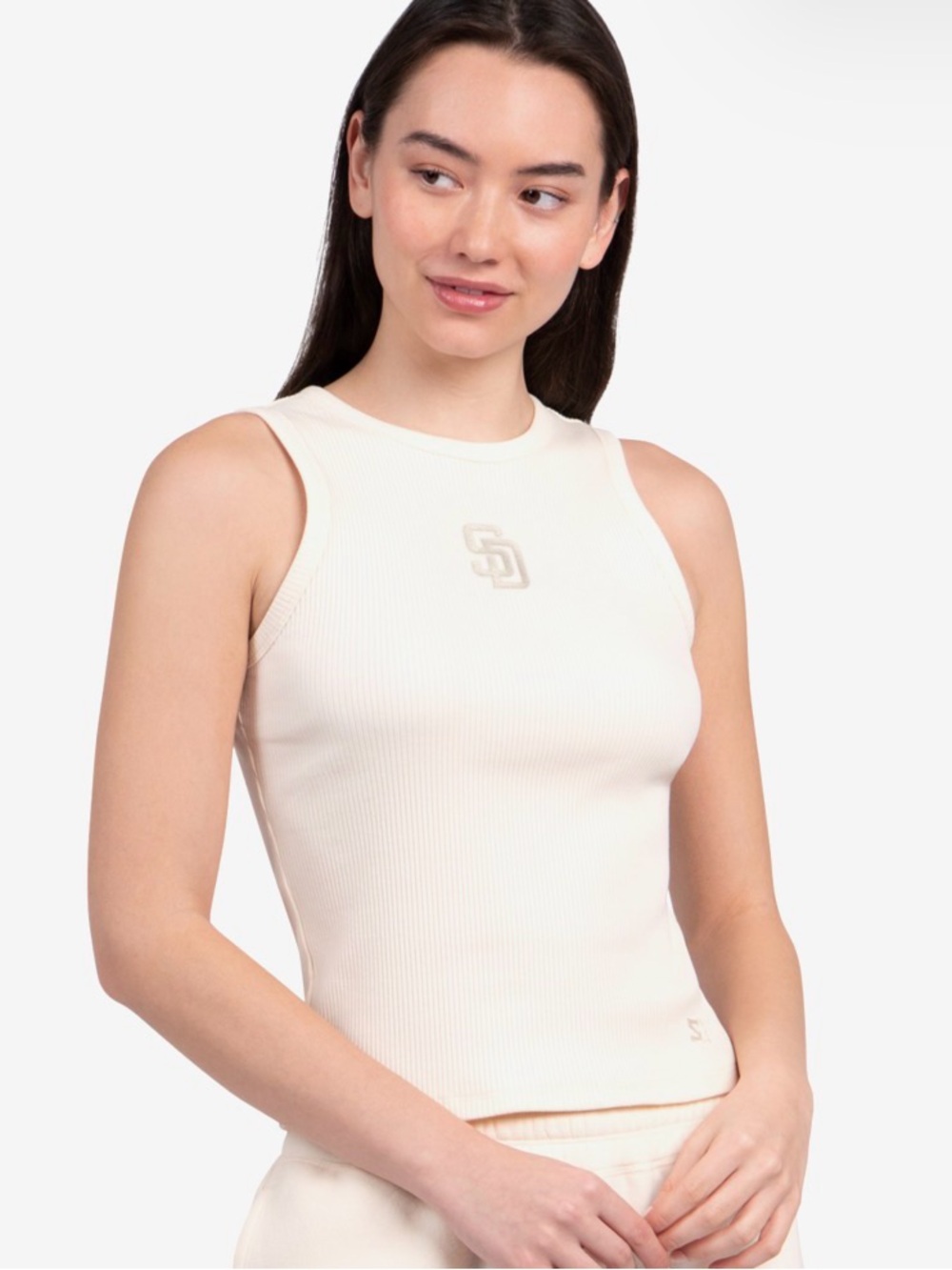 STARTER Cream Ribbed Tank with SD Emblem
